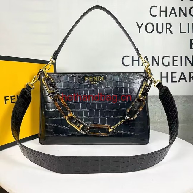 Fendi O Lock Zipper Crocodiles leather bag F1068 black Fendi O Lock Zipper Crocodiles leather bag F1068 black