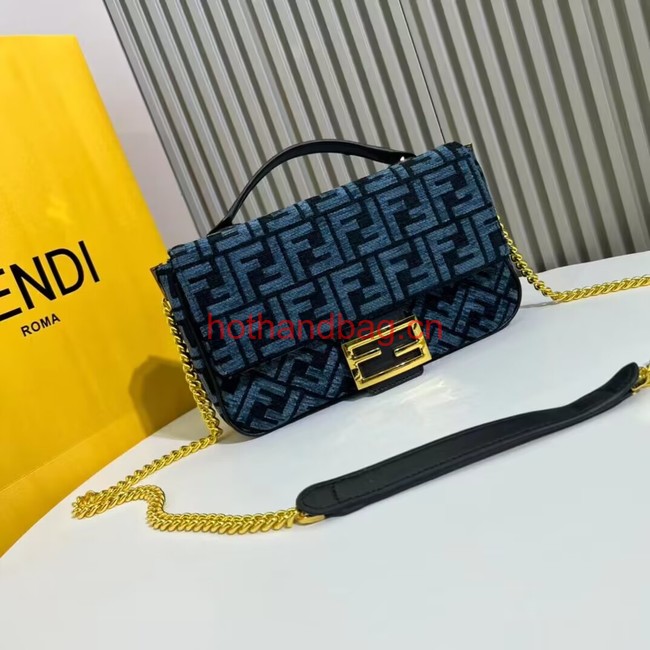 Fendi Baguette canvas bag with FF embroidery F1531 blue Fendi Baguette canvas bag with FF embroidery F1531 blue
