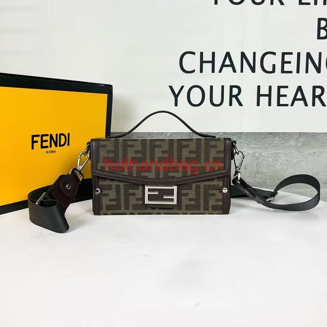 Fendi Brown FF jacquard fabric and leather bag F1326 Fendi Brown FF jacquard fabric and leather bag F1326