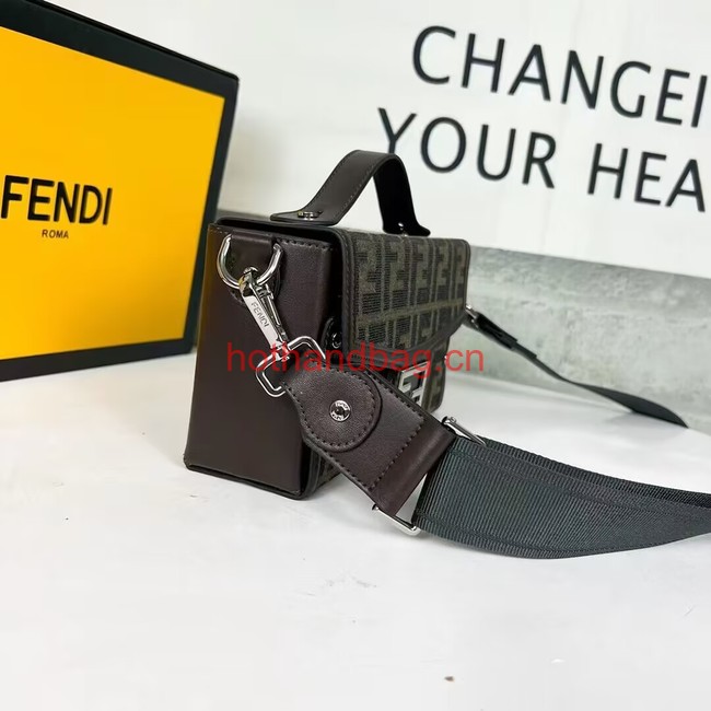 Fendi Brown FF jacquard fabric and leather bag F1326 Fendi Brown FF jacquard fabric and leather bag F1326