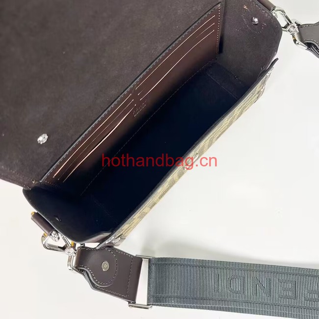 Fendi Brown FF jacquard fabric and leather bag F1326 Fendi Brown FF jacquard fabric and leather bag F1326