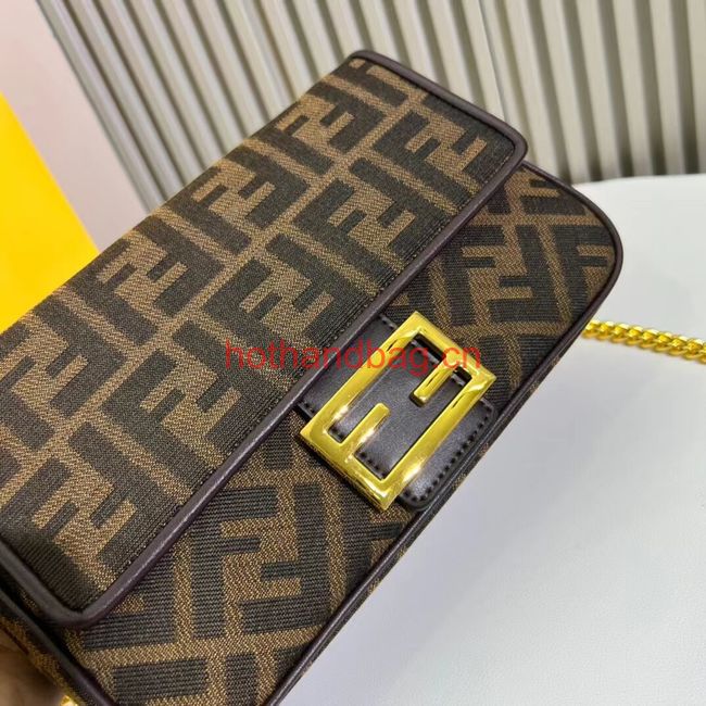 Fendi Brown FF jacquard fabric and leather bag F1531 Fendi Brown FF jacquard fabric and leather bag F1531