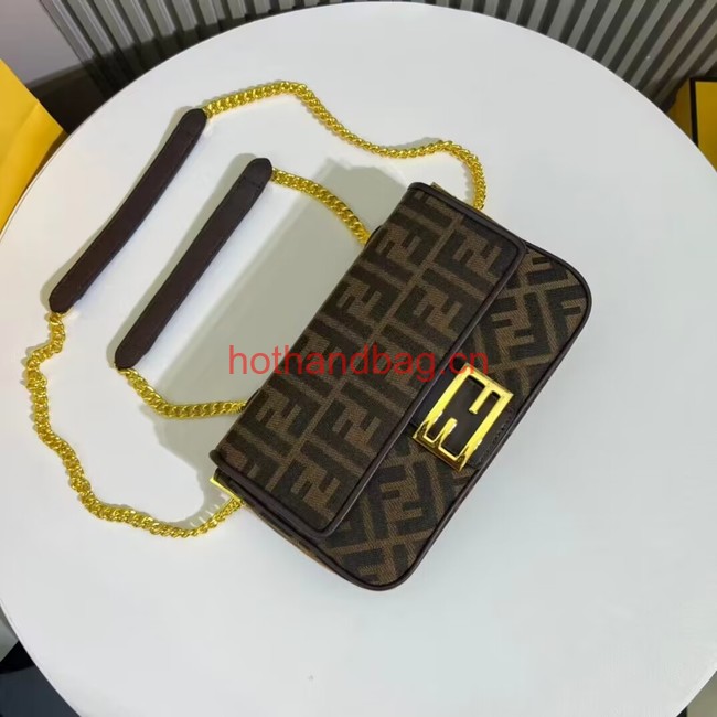 Fendi Brown FF jacquard fabric and leather bag F1531 Fendi Brown FF jacquard fabric and leather bag F1531
