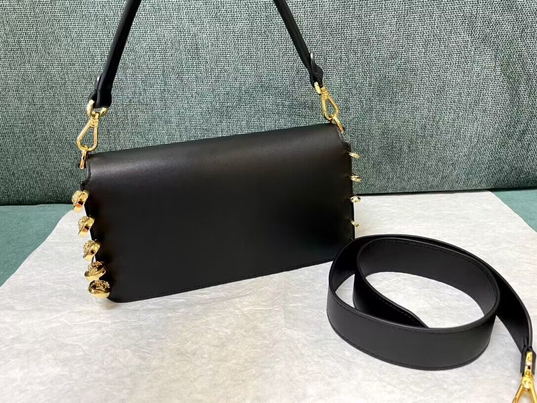 Fendi and Versace Original Leather Baguette Bag 56871 Black Fendi and Versace Original Leather Baguette Bag 56871 Black