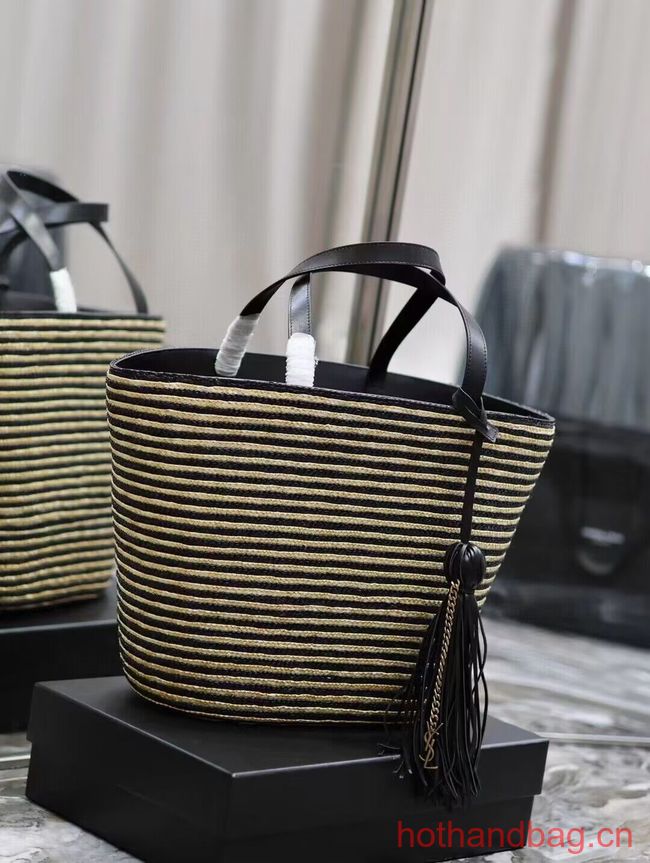 SAINT LAUREN RIVE GAUCHE TOTE BAG IN RAFFIA AND LEATHER Y860030 apricot SAINT LAUREN RIVE GAUCHE TOTE BAG IN RAFFIA AND LEATHER Y860030 apricot