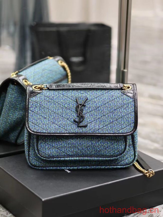 SAINT LAUREN NIKI MEDIUM CHAIN BAG IN Tweed LEATHER Y933158 blue SAINT LAUREN NIKI MEDIUM CHAIN BAG IN Tweed LEATHER Y933158 blue