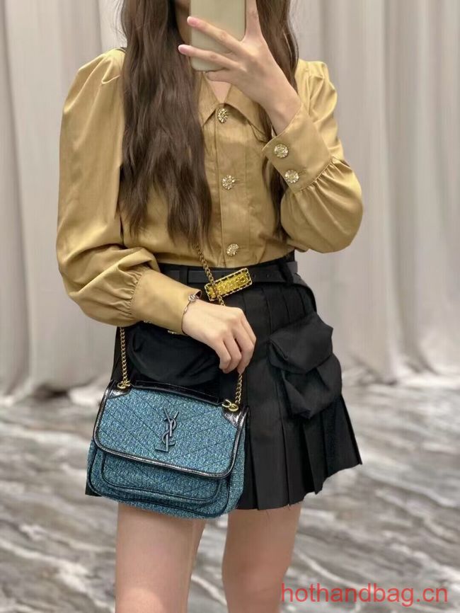 SAINT LAUREN NIKI SMALL CHAIN BAG IN Tweed LEATHER 933151 blue SAINT LAUREN NIKI SMALL CHAIN BAG IN Tweed LEATHER 933151 blue