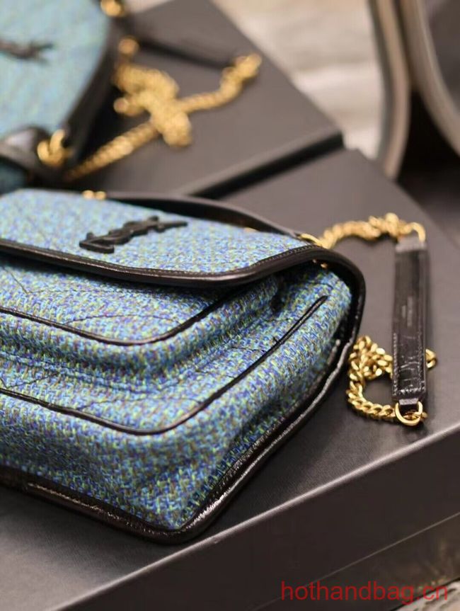 SAINT LAUREN NIKI SMALL CHAIN BAG IN Tweed LEATHER 933151 blue SAINT LAUREN NIKI SMALL CHAIN BAG IN Tweed LEATHER 933151 blue