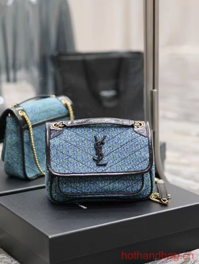 SAINT LAUREN NIKI SMALL CHAIN BAG IN Tweed LEATHER 933151 blue SAINT LAUREN NIKI SMALL CHAIN BAG IN Tweed LEATHER 933151 blue