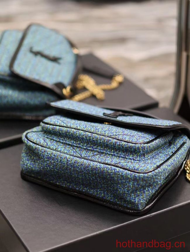 SAINT LAUREN NIKI SMALL CHAIN BAG IN Tweed LEATHER 933151 blue SAINT LAUREN NIKI SMALL CHAIN BAG IN Tweed LEATHER 933151 blue