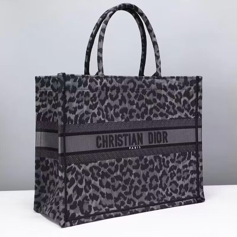 DIOR BOOK TOTE Embroidery M1289ZR Gray Leopard Print