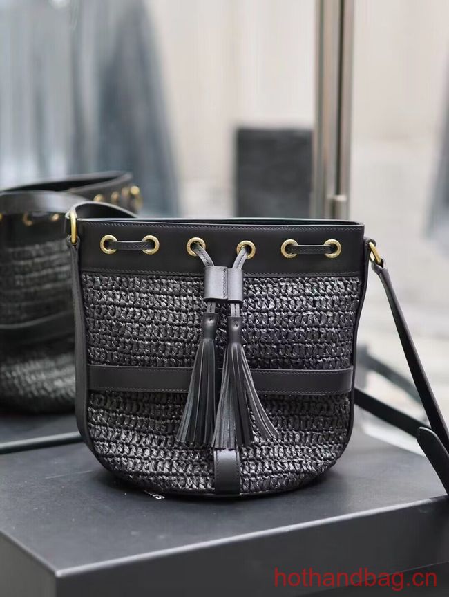 SAINT LAURENT IN RAFFIA AND LEATHER Shoulder Bag Y998223 BLACK SAINT LAURENT IN RAFFIA AND LEATHER Shoulder Bag Y998223 BLACK