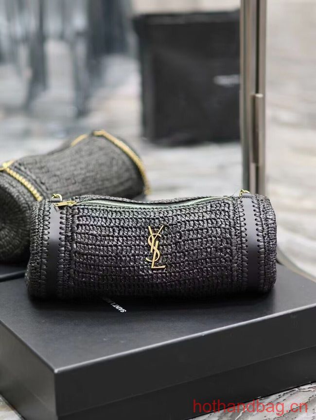 SAINT LAURENT SADE SMALL TUBE BAG IN RAFFIA AND LEATHER Y996704 BLACK SAINT LAURENT SADE SMALL TUBE BAG IN RAFFIA AND LEATHER Y996704 BLACK