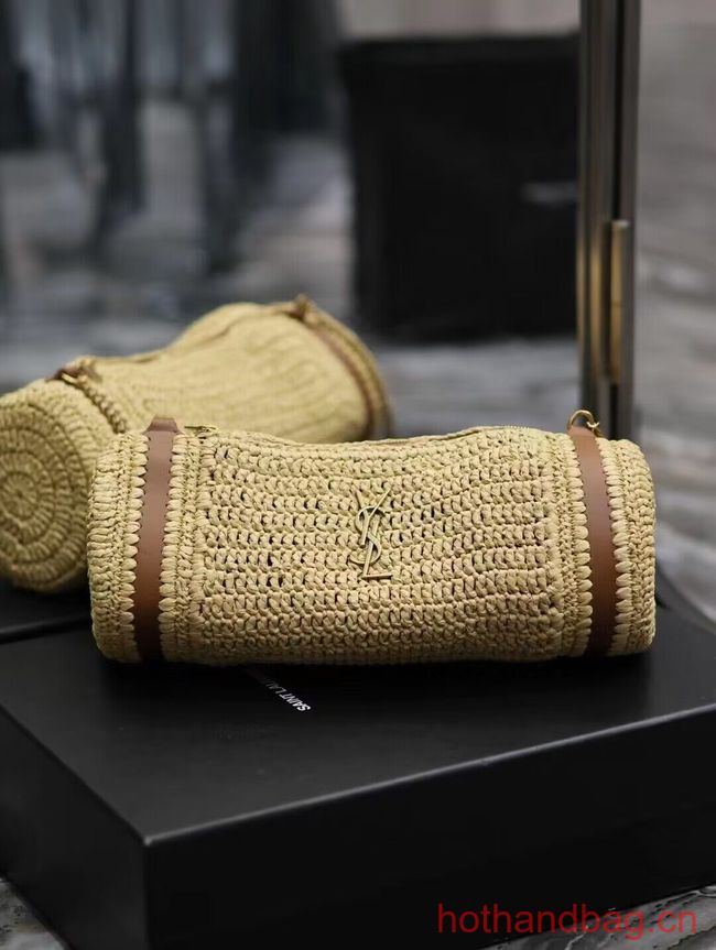 SAINT LAURENT SADE SMALL TUBE BAG IN RAFFIA AND LEATHER Y996704 apricot SAINT LAURENT SADE SMALL TUBE BAG IN RAFFIA AND LEATHER Y996704 apricot