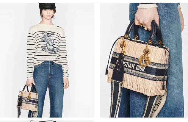 MEDIUM LADY DIOR BAG Natural Wicker and Blue Dior Oblique Jacquard M0565C MEDIUM LADY DIOR BAG Natural Wicker and Blue Dior Oblique Jacquard M0565C