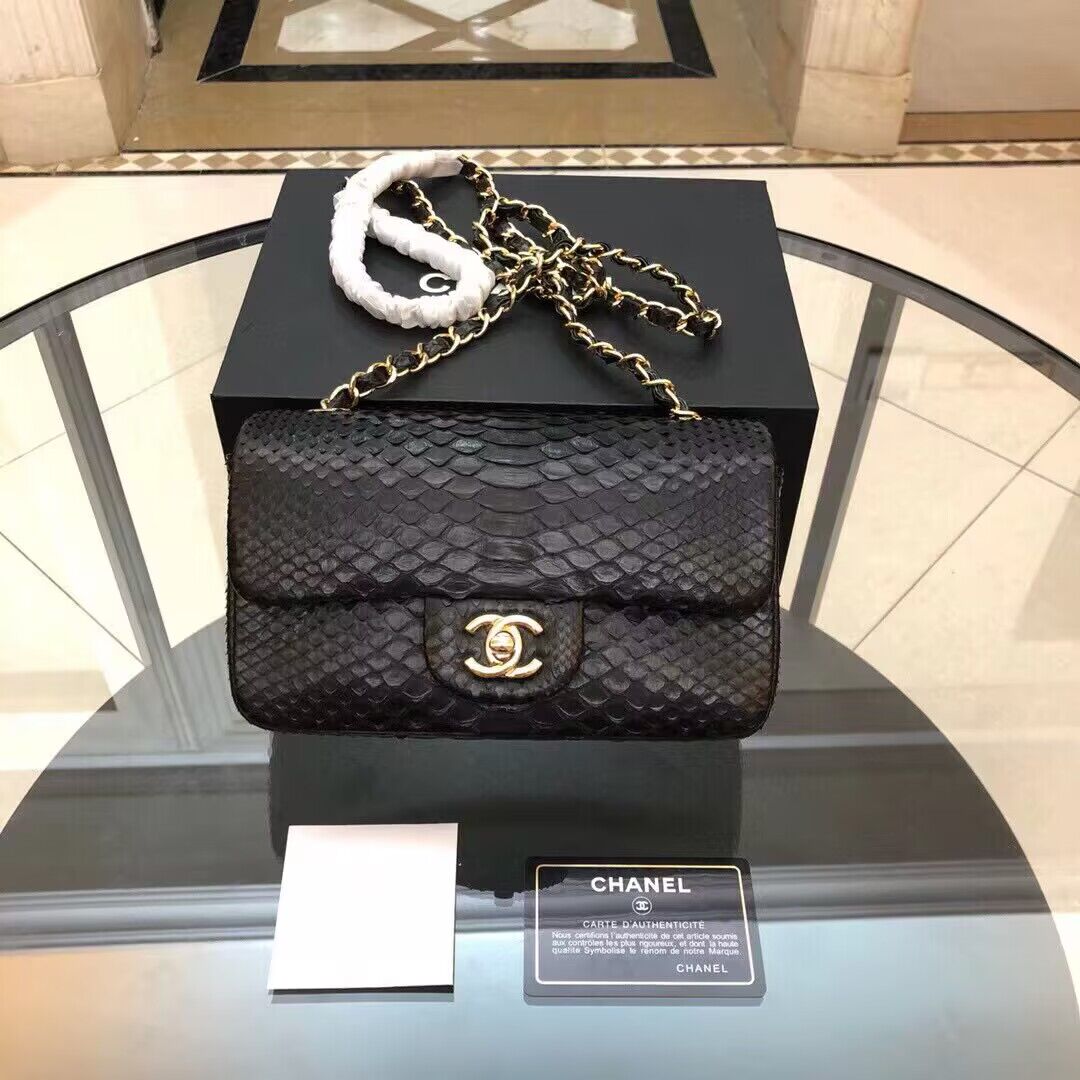Chanel Mini Flap Bag Python & Gold-Tone Metal D69900 Black Chanel Mini Flap Bag Python & Gold-Tone Metal D69900 Black