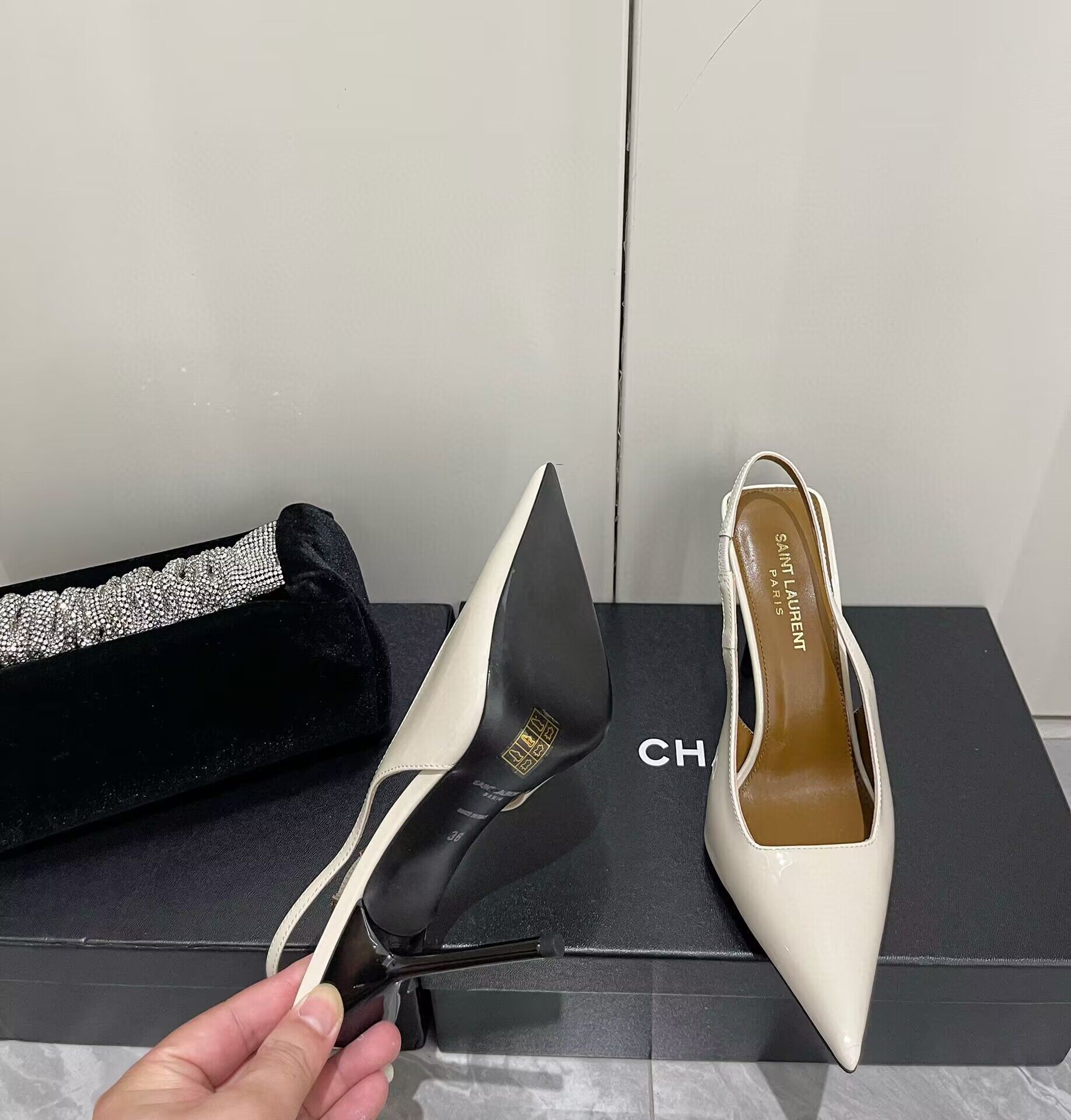 Saint Laurent Shoes heel height 10CM 63301 Cream Saint Laurent Shoes heel height 10CM 63301 Cream