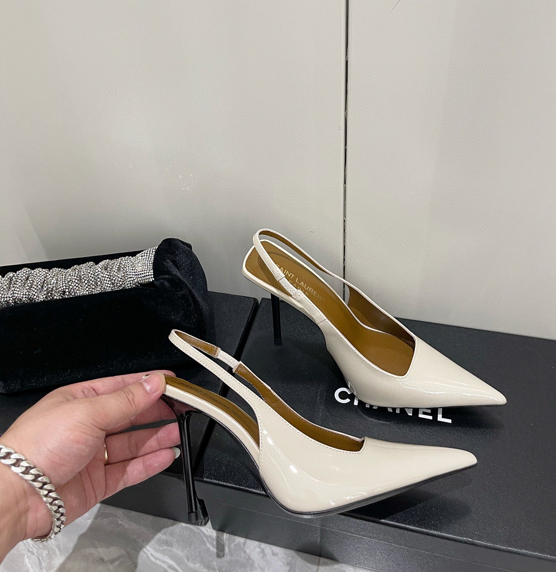 Saint Laurent Shoes heel height 10CM 63301 Cream Saint Laurent Shoes heel height 10CM 63301 Cream