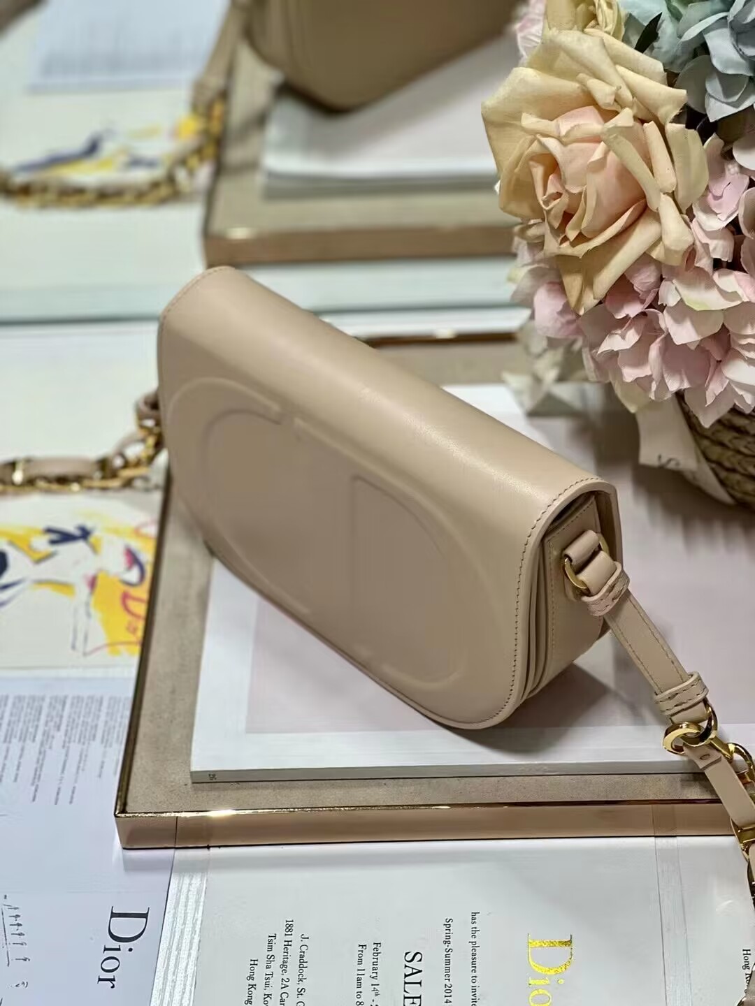 DIOR CD SIGNATURE BAG WITH STRAP Beige CD-Embossed Box Calfskin M9280UZ DIOR CD SIGNATURE BAG WITH STRAP Beige CD-Embossed Box Calfskin M9280UZ