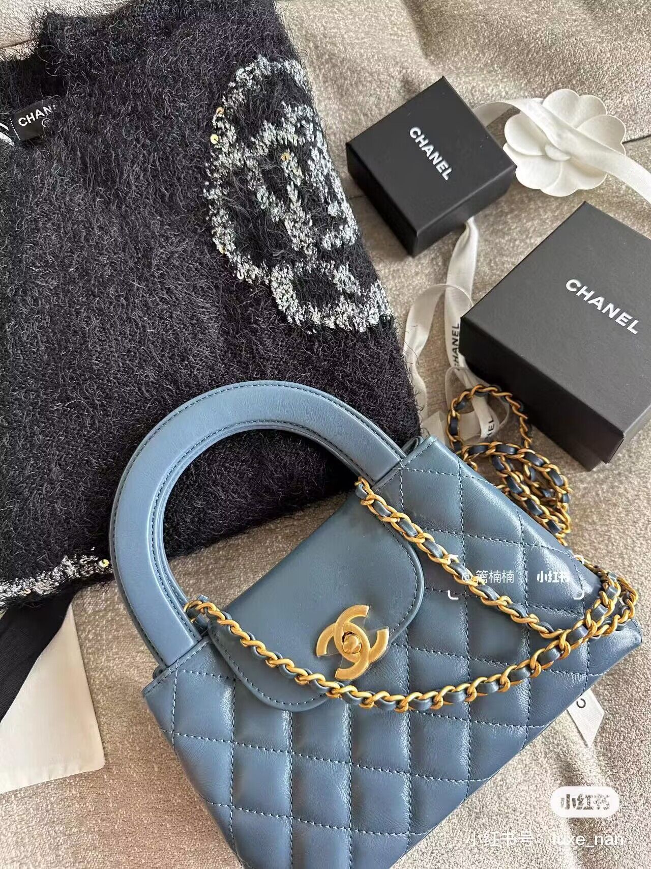 Chanel 23k Vintage Kelly Original Leather Top Handle Bag AS4416 Navy Blue Chanel 23k Vintage Kelly Original Leather Top Handle Bag AS4416 Navy Blue