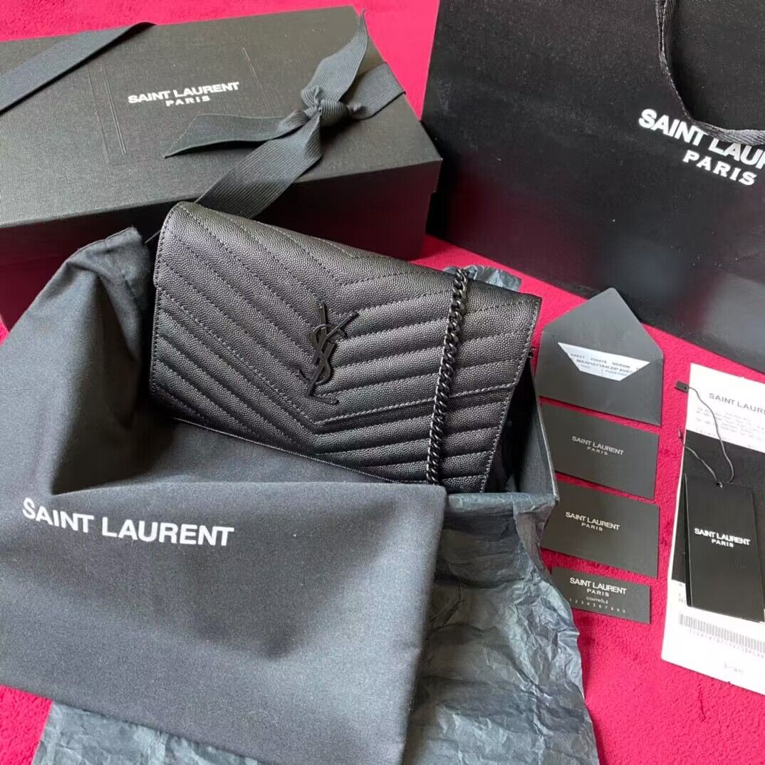 YSL WOC Classic Monogramme Flap Bag Cannage Pattern Y1003 Black & Black Tone YSL WOC Classic Monogramme Flap Bag Cannage Pattern Y1003 Black & Black Tone