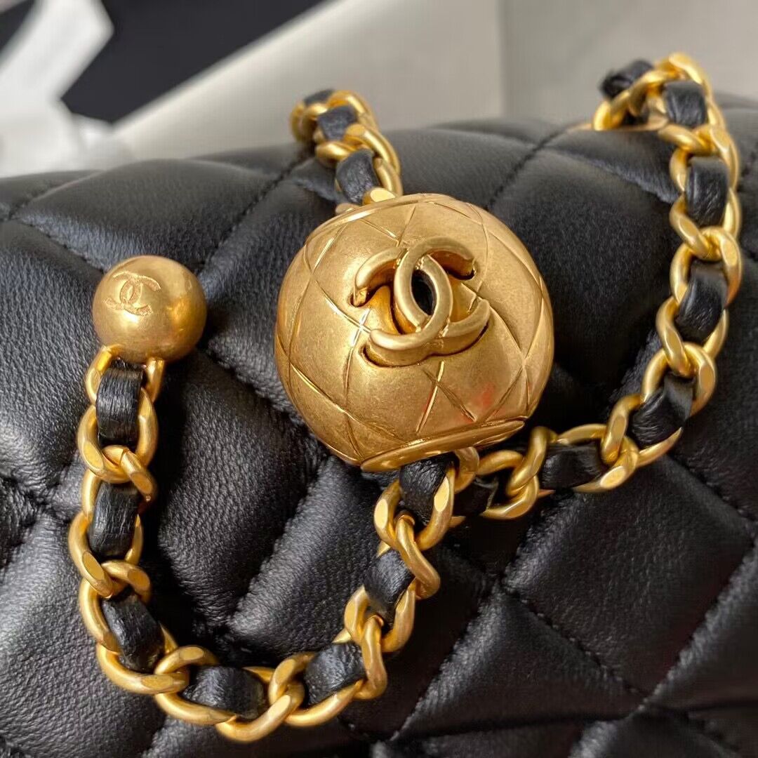 Chanel MINI Flap Bag Original Sheepskin Leather AS1787 Black & Gold Ball Chanel MINI Flap Bag Original Sheepskin Leather AS1787 Black & Gold Ball