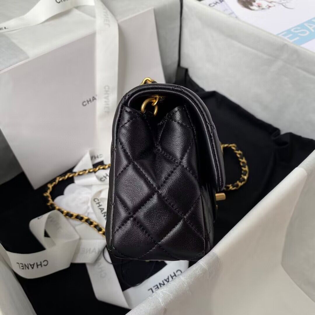 Chanel MINI Flap Bag Original Sheepskin Leather AS1787 Black & Gold Ball Chanel MINI Flap Bag Original Sheepskin Leather AS1787 Black & Gold Ball