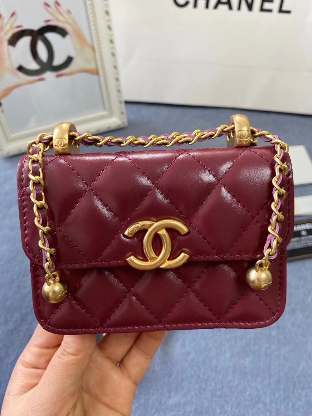 CHANEL mini wallet on chain AP2290 Wine CHANEL mini wallet on chain AP2290 Wine