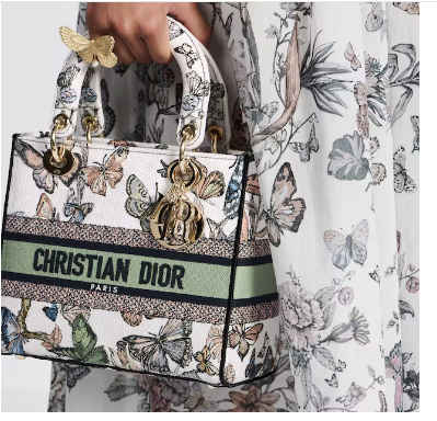 MEDIUM LADY D-LITE BAG White Multicolor Toile de Jouy Mexico Embroidery M0565O MEDIUM LADY D-LITE BAG White Multicolor Toile de Jouy Mexico Embroidery M0565O