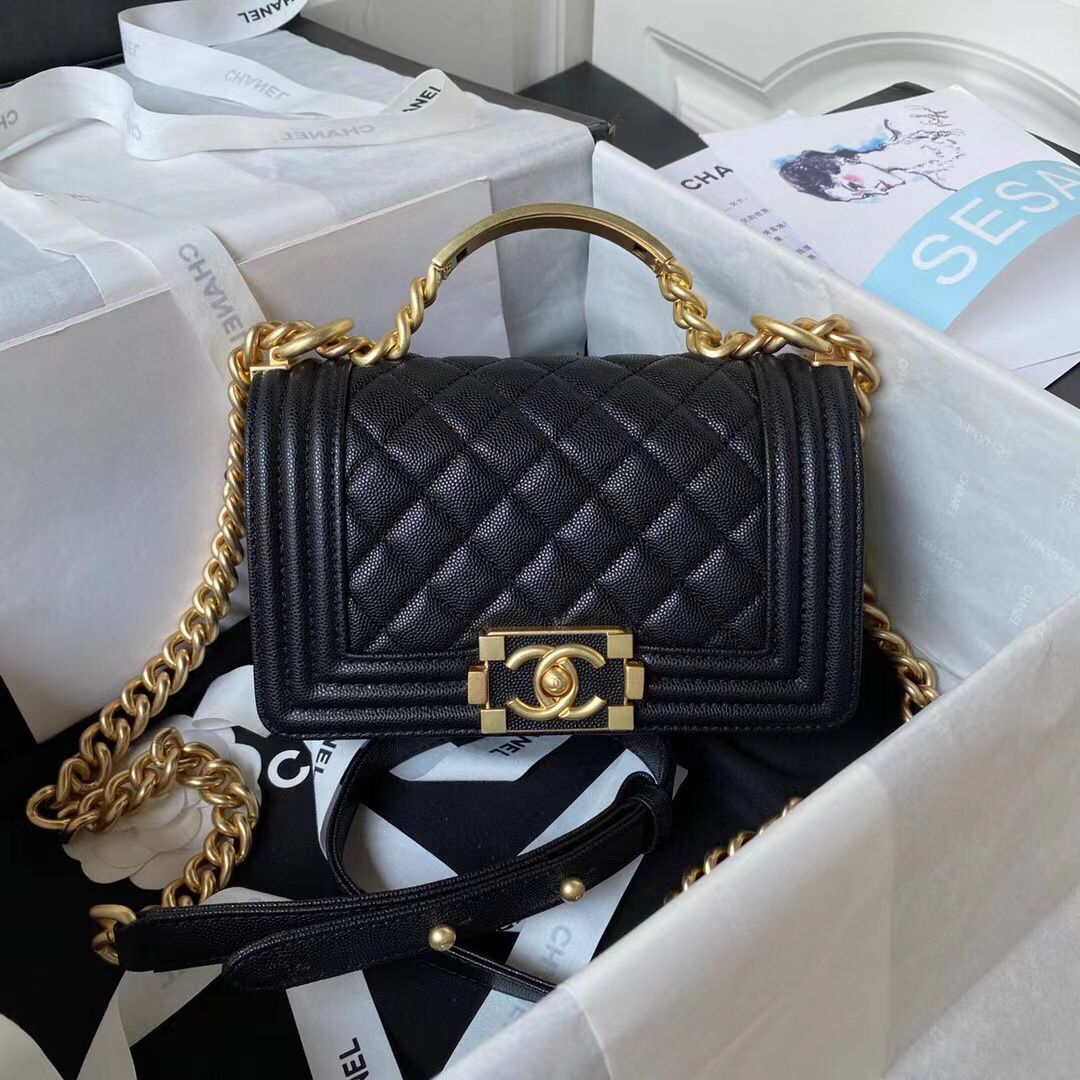 Chanel Le Boy 23 Flap Bag Original Caviar Leather A94805 Black & Gold-Tone Chanel Le Boy 23 Flap Bag Original Caviar Leather A94805 Black & Gold-Tone