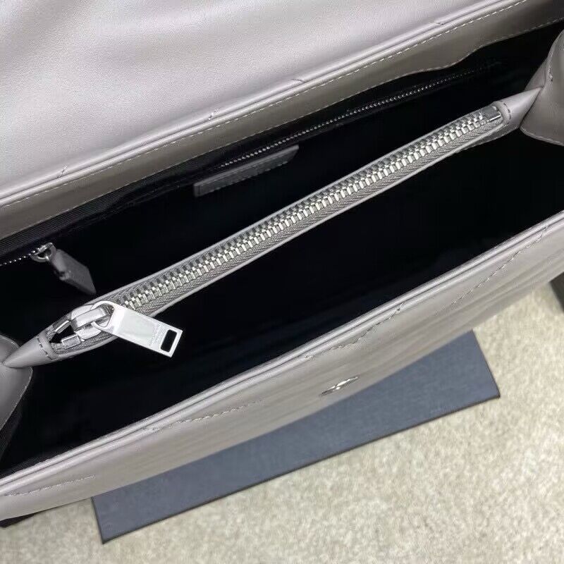 SAINT LAURENT Loulou Monogram Large quilted leather shoulder bag 392288 Light Gray Sliver-Tone SAINT LAURENT Loulou Monogram Large quilted leather shoulder bag 392288 Light Gray Sliver-Tone