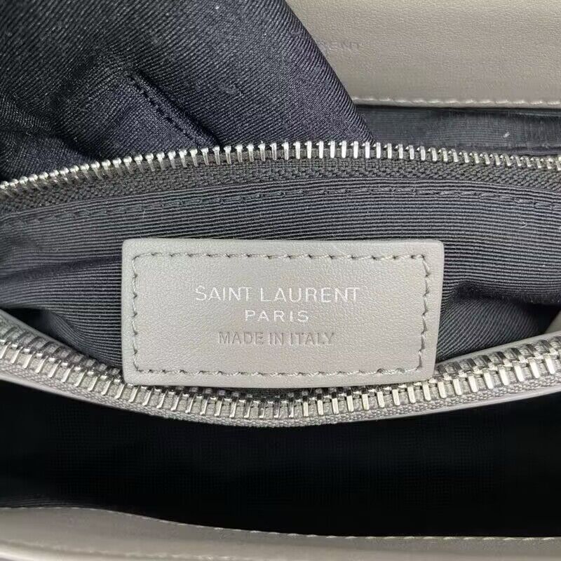 SAINT LAURENT Loulou Monogram Large quilted leather shoulder bag 392288 Light Gray Sliver-Tone SAINT LAURENT Loulou Monogram Large quilted leather shoulder bag 392288 Light Gray Sliver-Tone