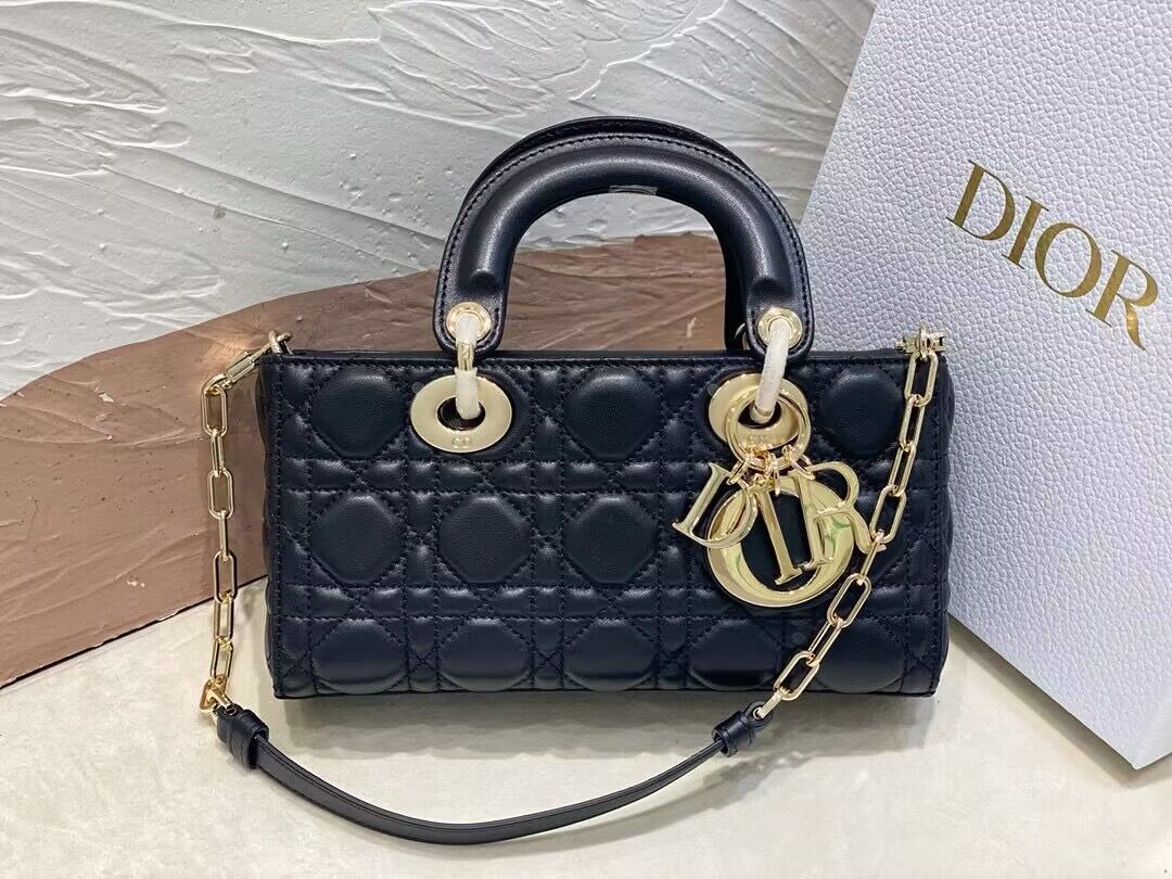 Dior Medium LADY D-JOY BAG Original Calfskin Leather 0540 Black Dior Medium LADY D-JOY BAG Original Calfskin Leather 0540 Black