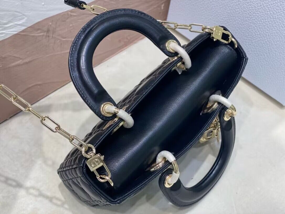Dior Medium LADY D-JOY BAG Original Calfskin Leather 0540 Black Dior Medium LADY D-JOY BAG Original Calfskin Leather 0540 Black