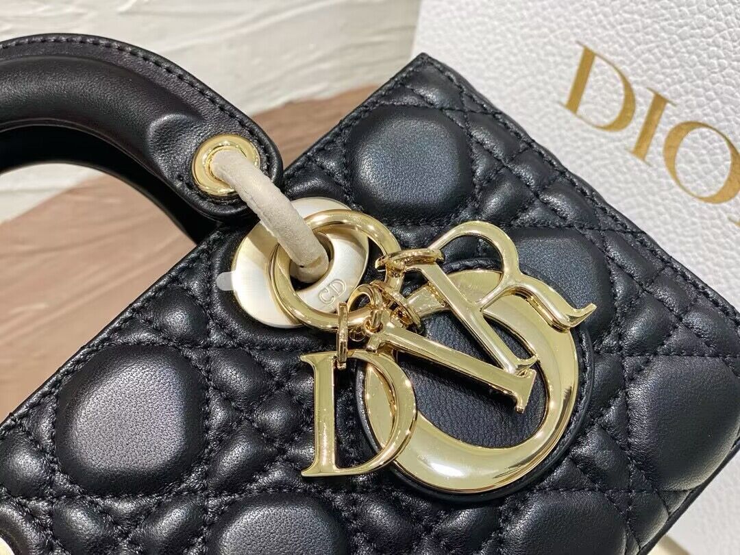 Dior Medium LADY D-JOY BAG Original Calfskin Leather 0540 Black Dior Medium LADY D-JOY BAG Original Calfskin Leather 0540 Black