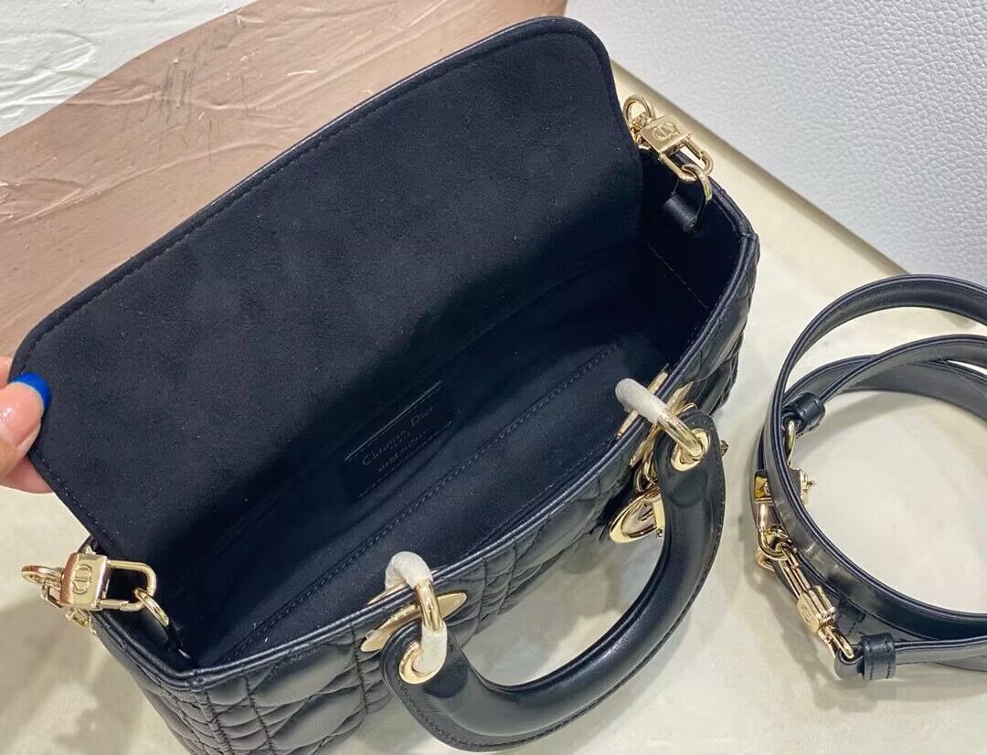 Dior Medium LADY D-JOY BAG Original Calfskin Leather 0540 Black Dior Medium LADY D-JOY BAG Original Calfskin Leather 0540 Black