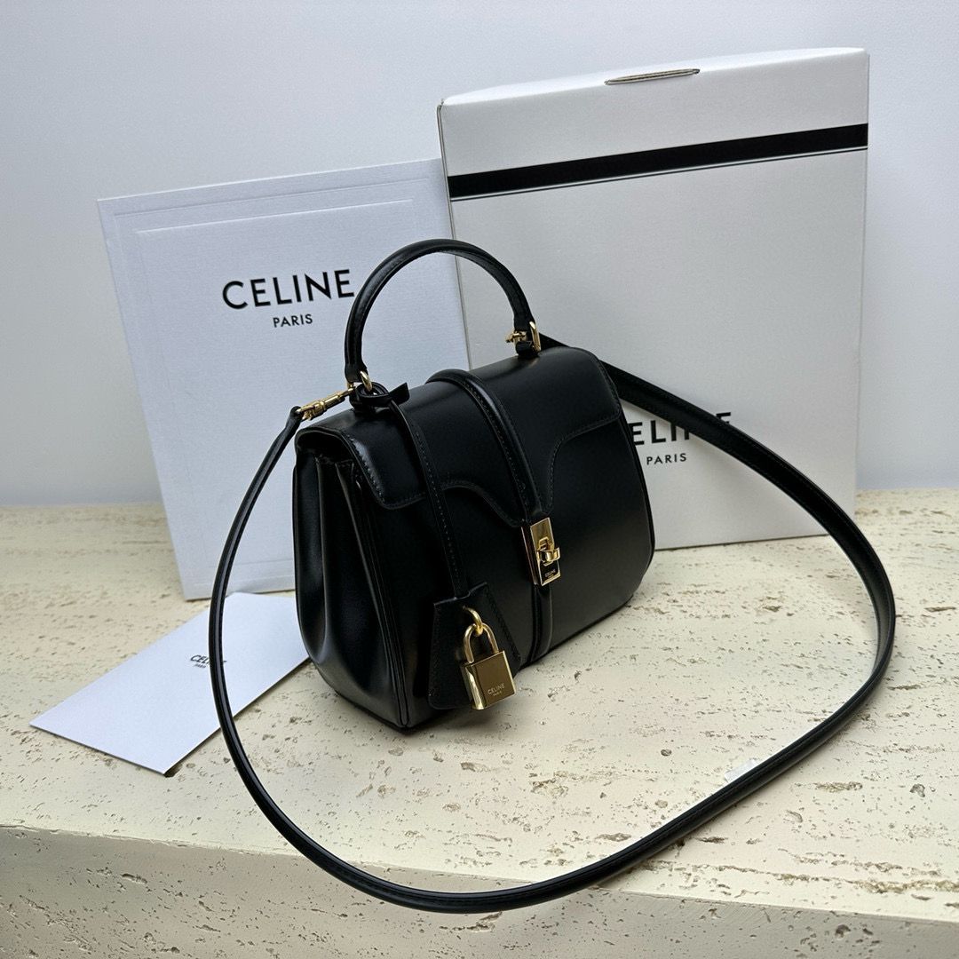 CELINE Small 16 Bag In Satinated Calfskin 197983 Black CELINE Small 16 Bag In Satinated Calfskin 197983 Black