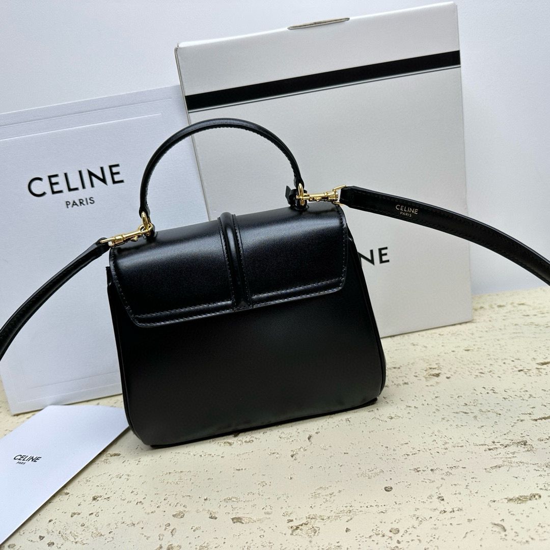 CELINE Small 16 Bag In Satinated Calfskin 197983 Black CELINE Small 16 Bag In Satinated Calfskin 197983 Black