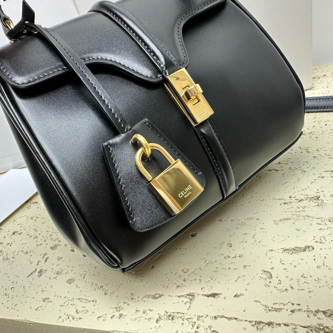CELINE Small 16 Bag In Satinated Calfskin 197983 Black CELINE Small 16 Bag In Satinated Calfskin 197983 Black