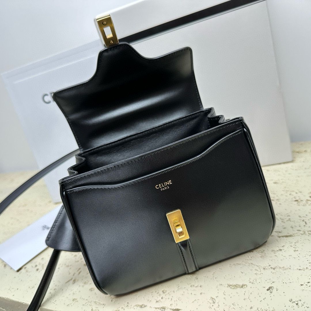 CELINE Small 16 Bag In Satinated Calfskin 197983 Black CELINE Small 16 Bag In Satinated Calfskin 197983 Black