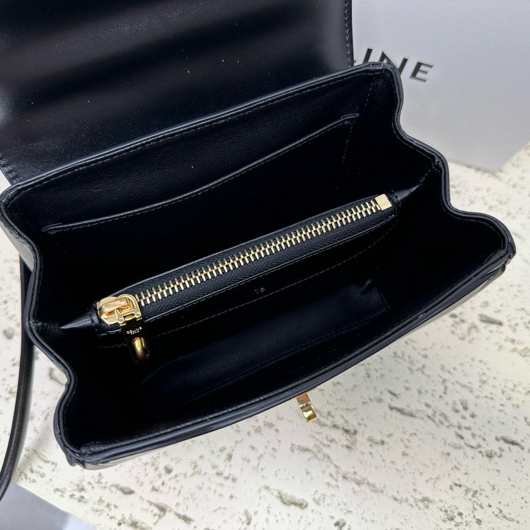 CELINE Small 16 Bag In Satinated Calfskin 197983 Black CELINE Small 16 Bag In Satinated Calfskin 197983 Black