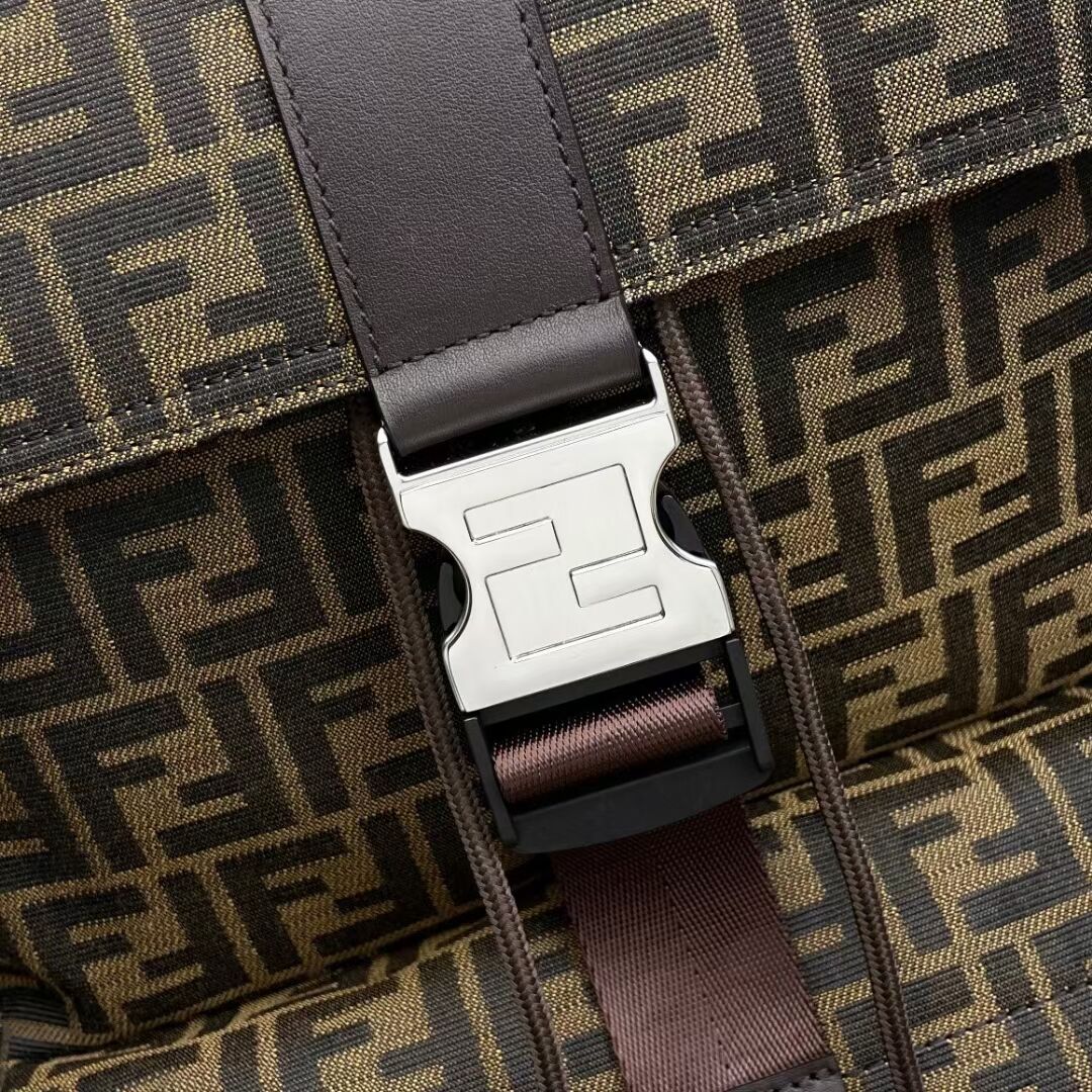 Fendi FF Jacquard Strike Medium fabric backpack F7602 Brown