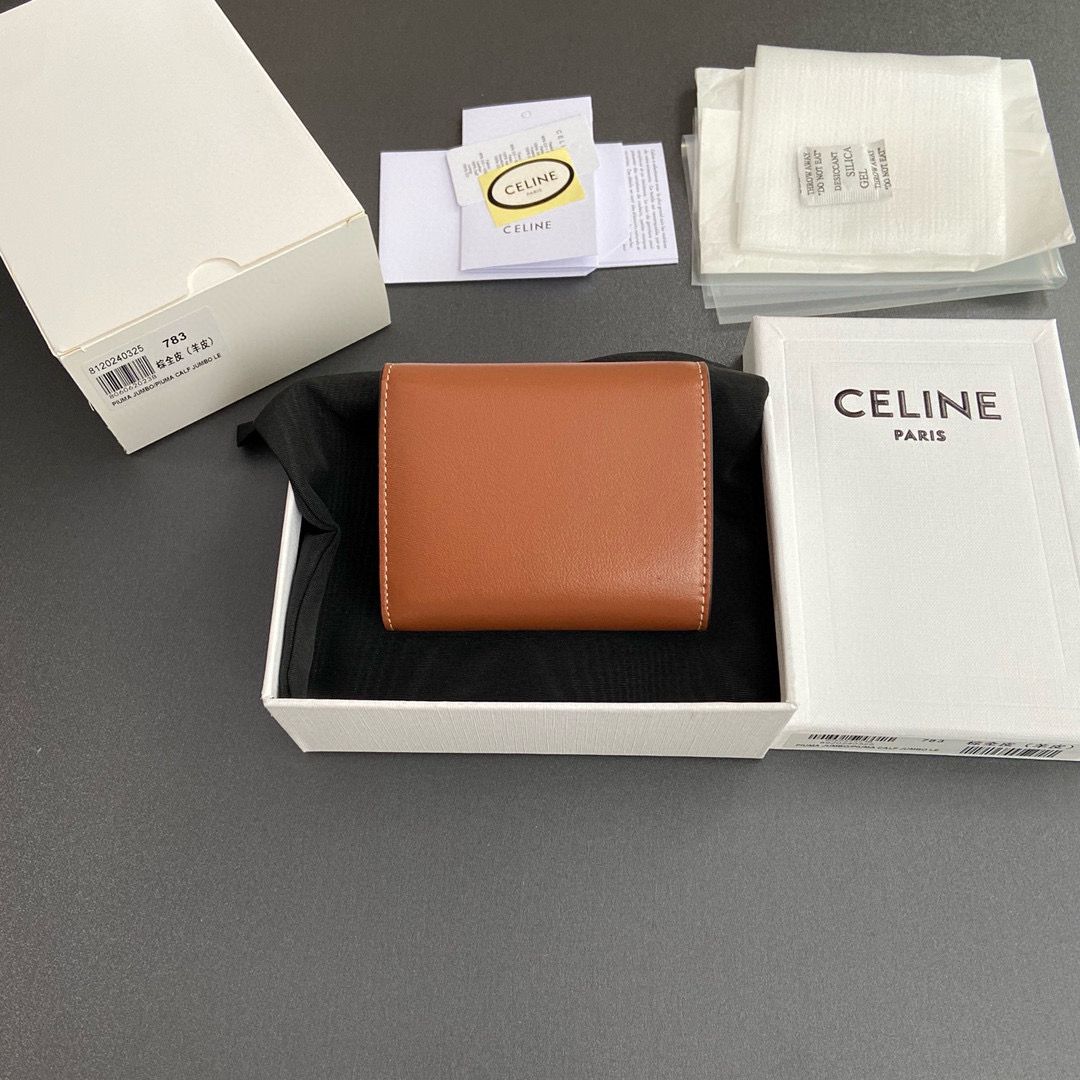 Celine SMALL WALLET TRIOMPHE IN SHINY CALFSKIN 10D783 BROWN Celine SMALL WALLET TRIOMPHE IN SHINY CALFSKIN 10D783 BROWN