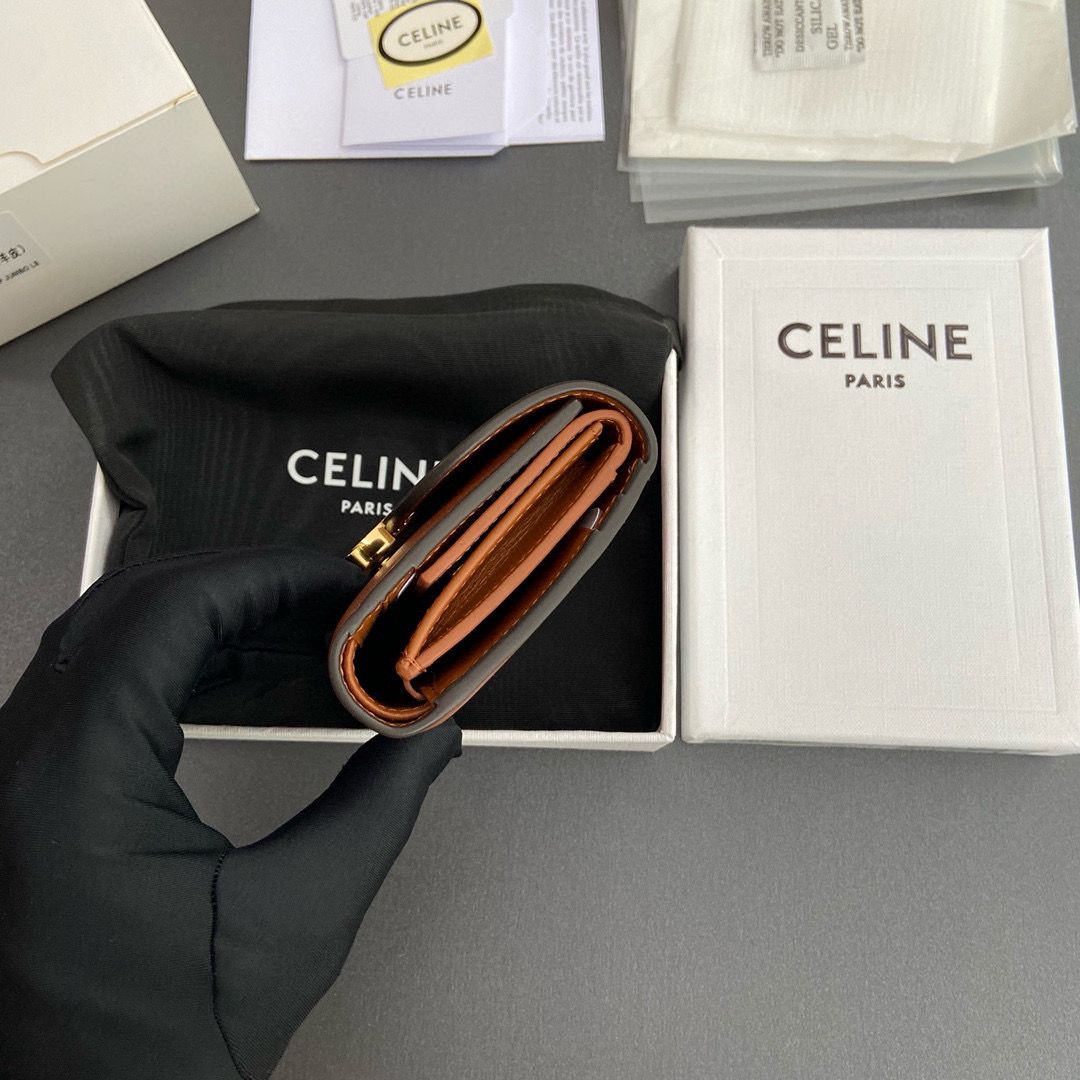Celine SMALL WALLET TRIOMPHE IN SHINY CALFSKIN 10D783 BROWN Celine SMALL WALLET TRIOMPHE IN SHINY CALFSKIN 10D783 BROWN