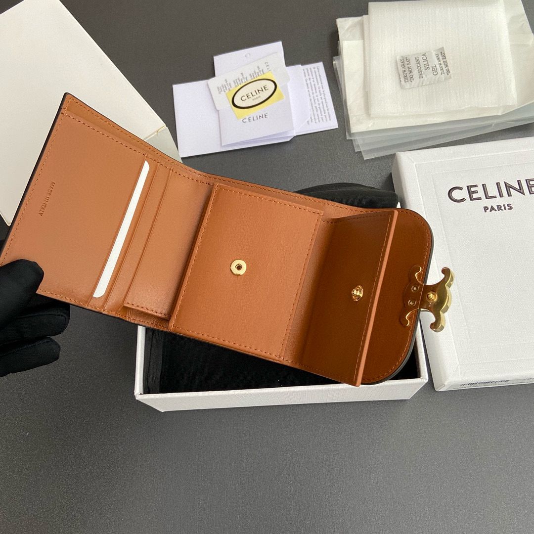 Celine SMALL WALLET TRIOMPHE IN SHINY CALFSKIN 10D783 BROWN Celine SMALL WALLET TRIOMPHE IN SHINY CALFSKIN 10D783 BROWN