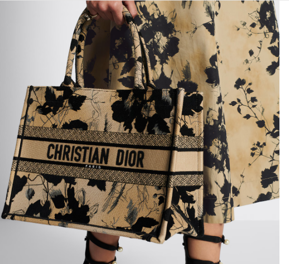Medium Dior Book Tote Beige and Black Fleurs Mystiques Embroidery M1296ZE Medium Dior Book Tote Beige and Black Fleurs Mystiques Embroidery M1296ZE