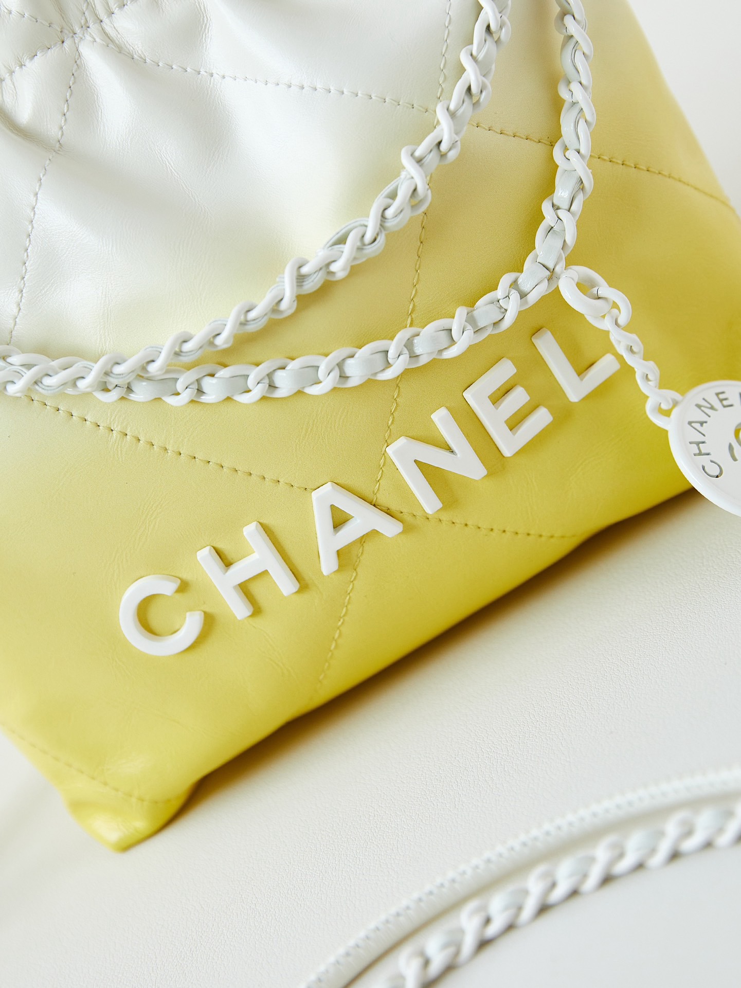 CHANEL 22 MINI HANDBAG AS3980 White & Light yellow CHANEL 22 MINI HANDBAG AS3980 White & Light yellow