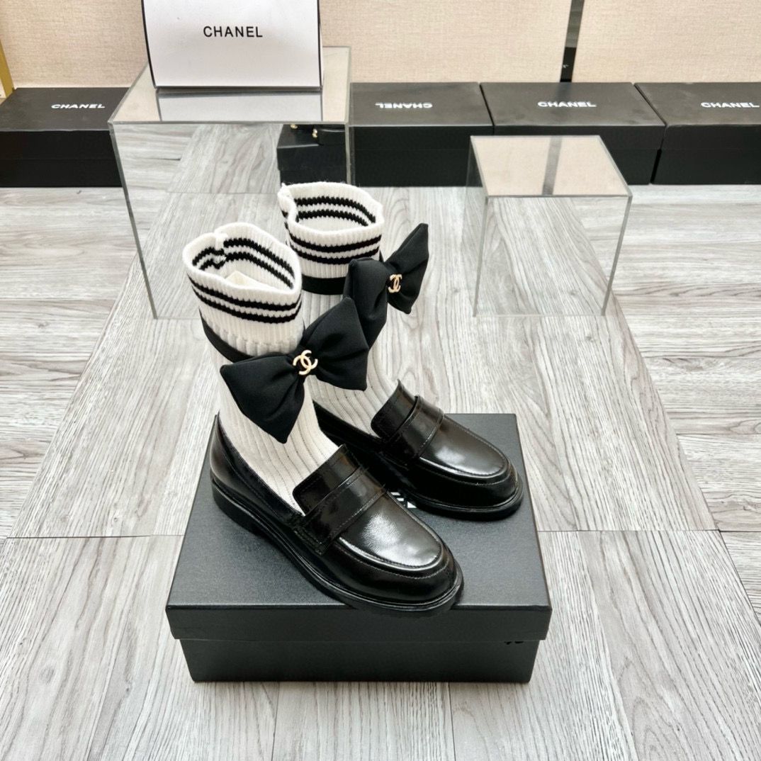 Chanel 2023 Socks Shoes Loafers 2CM Heels C85922 Black Chanel 2023 Socks Shoes Loafers 2CM Heels C85922 Black