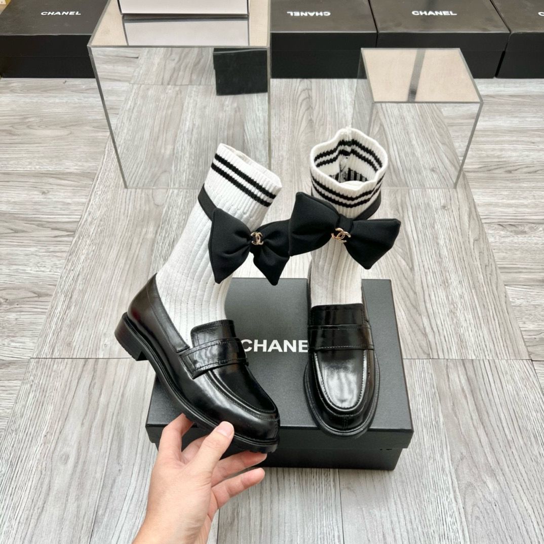 Chanel 2023 Socks Shoes Loafers 2CM Heels C85922 Black Chanel 2023 Socks Shoes Loafers 2CM Heels C85922 Black