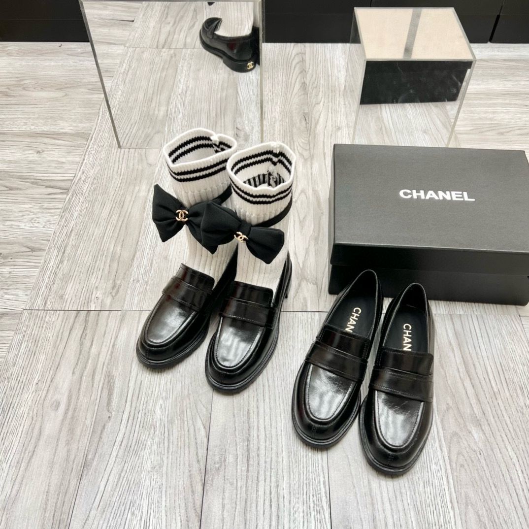 Chanel 2023 Socks Shoes Loafers 2CM Heels C85922 Black Chanel 2023 Socks Shoes Loafers 2CM Heels C85922 Black